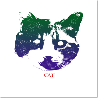 The cat head is Violet, Green, Orange Posters and Art